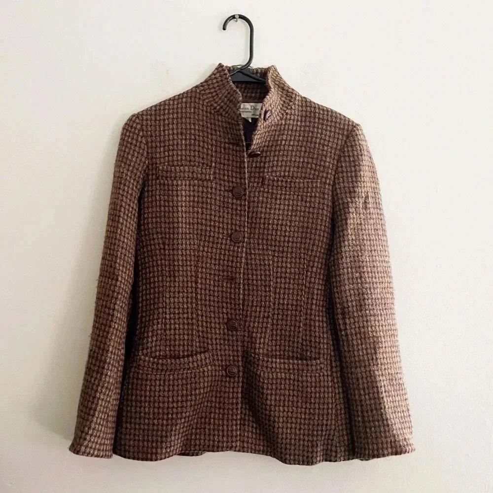 Vintage Christian Dior wool blazer dark academia size 4 preppy retro tweed chic